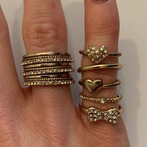 Gold midi rings and size 6.5/7 rings